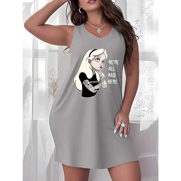 NWOT ~ Gray Sleeveless Alice In Wonderland Short Nightgown Nighty ~ Women's 2XL - Picture 1 of 2
